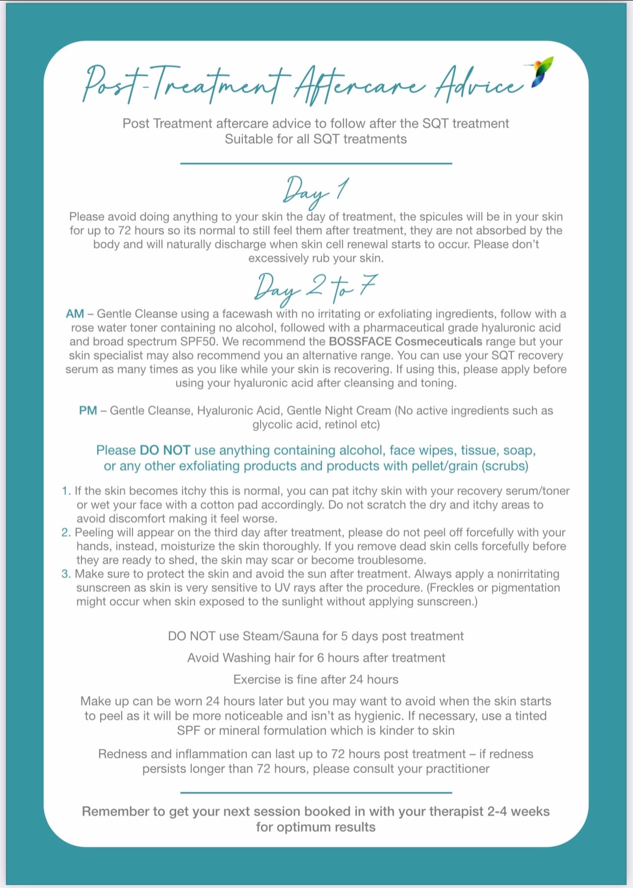 SQT Post advice treatment info
